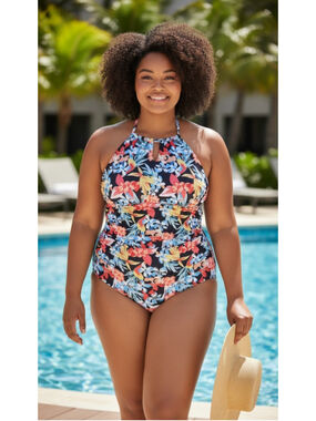Women's AIMAGE Floral One-Piece Swimsuit, XL, Black/Multicolor Tropical
